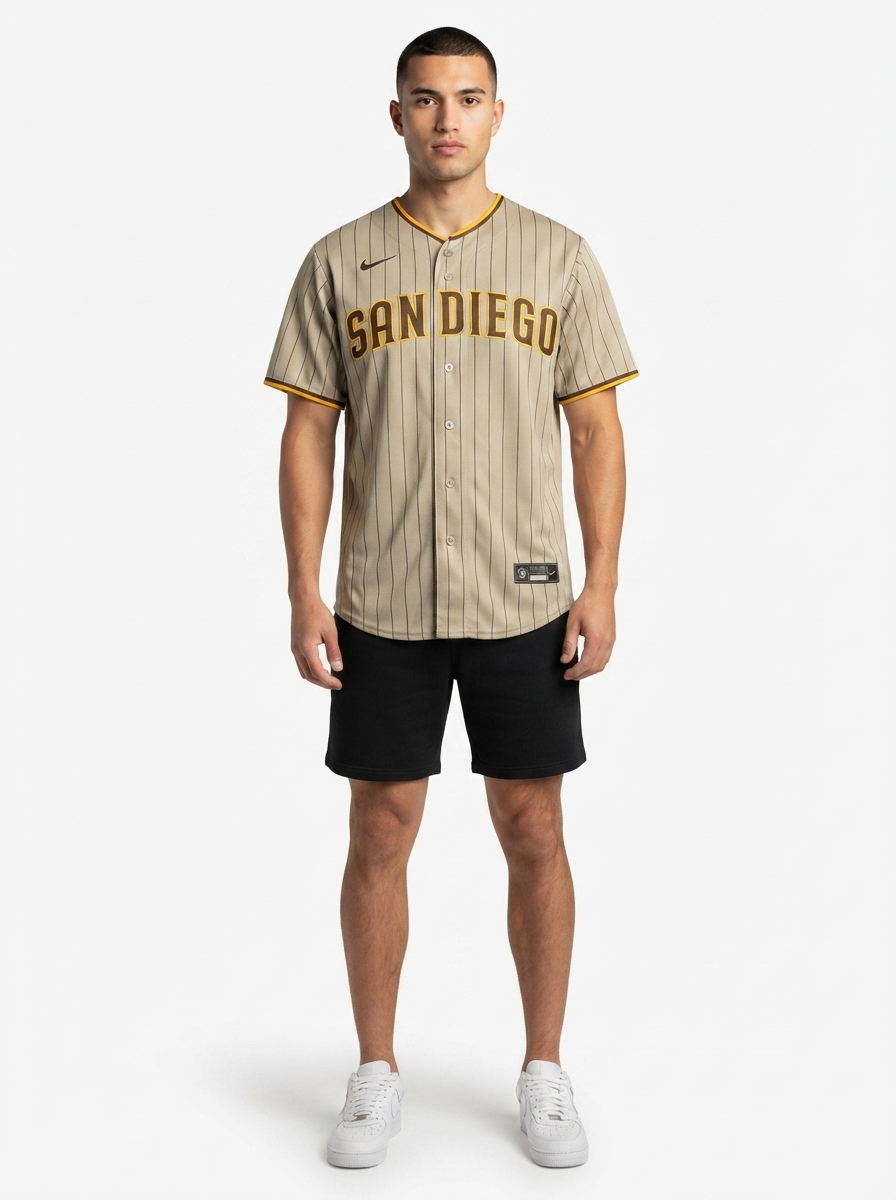 Jersey MLB San Diego Padres Raod Torcedor Masculina Listrada Marrom