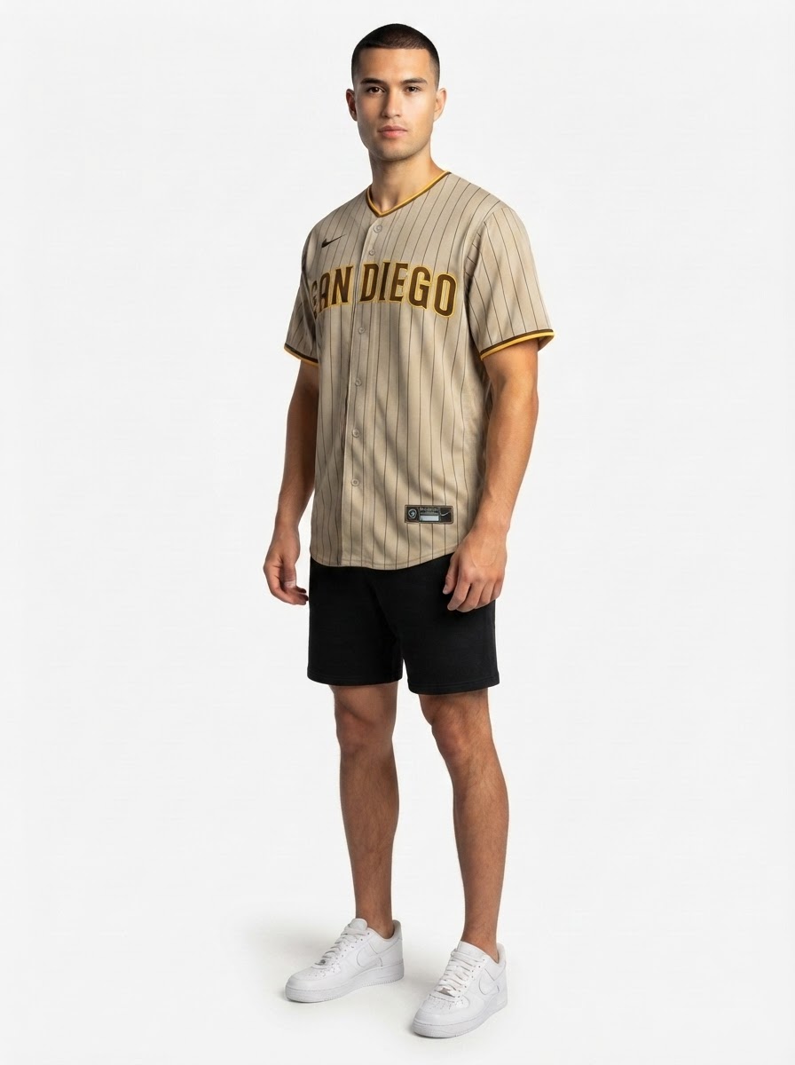 Jersey MLB San Diego Padres Raod Torcedor Masculina Listrada Marrom