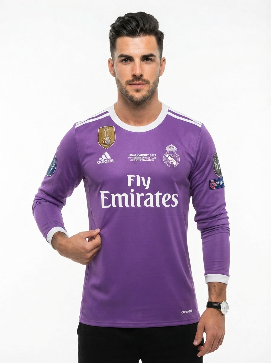 Real Madrid Cristiano Ronaldo Away Retro 2016-17 Patches UCL UEFA Respect Final World (Official Printing)