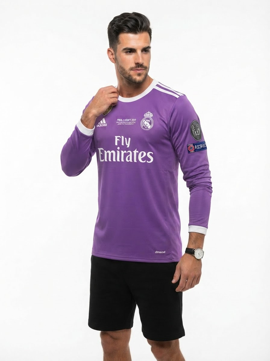 Real Madrid Cristiano Ronaldo Away Retro 2016-17 Patches UCL UEFA Respect Final World (Official Printing)