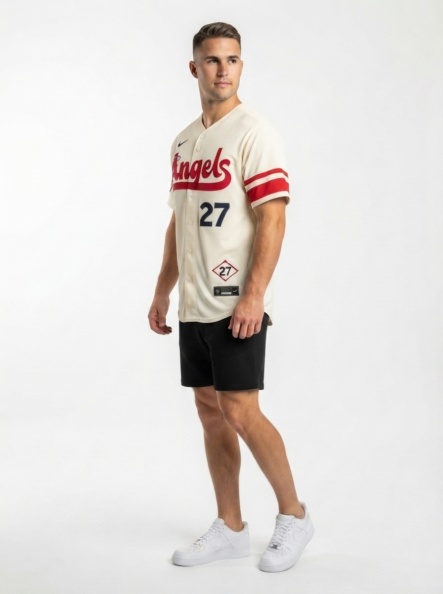 Jersey MLB Los Angeles Angels Cream City Connect Torcedor Masculina Bege Mike Trout 27