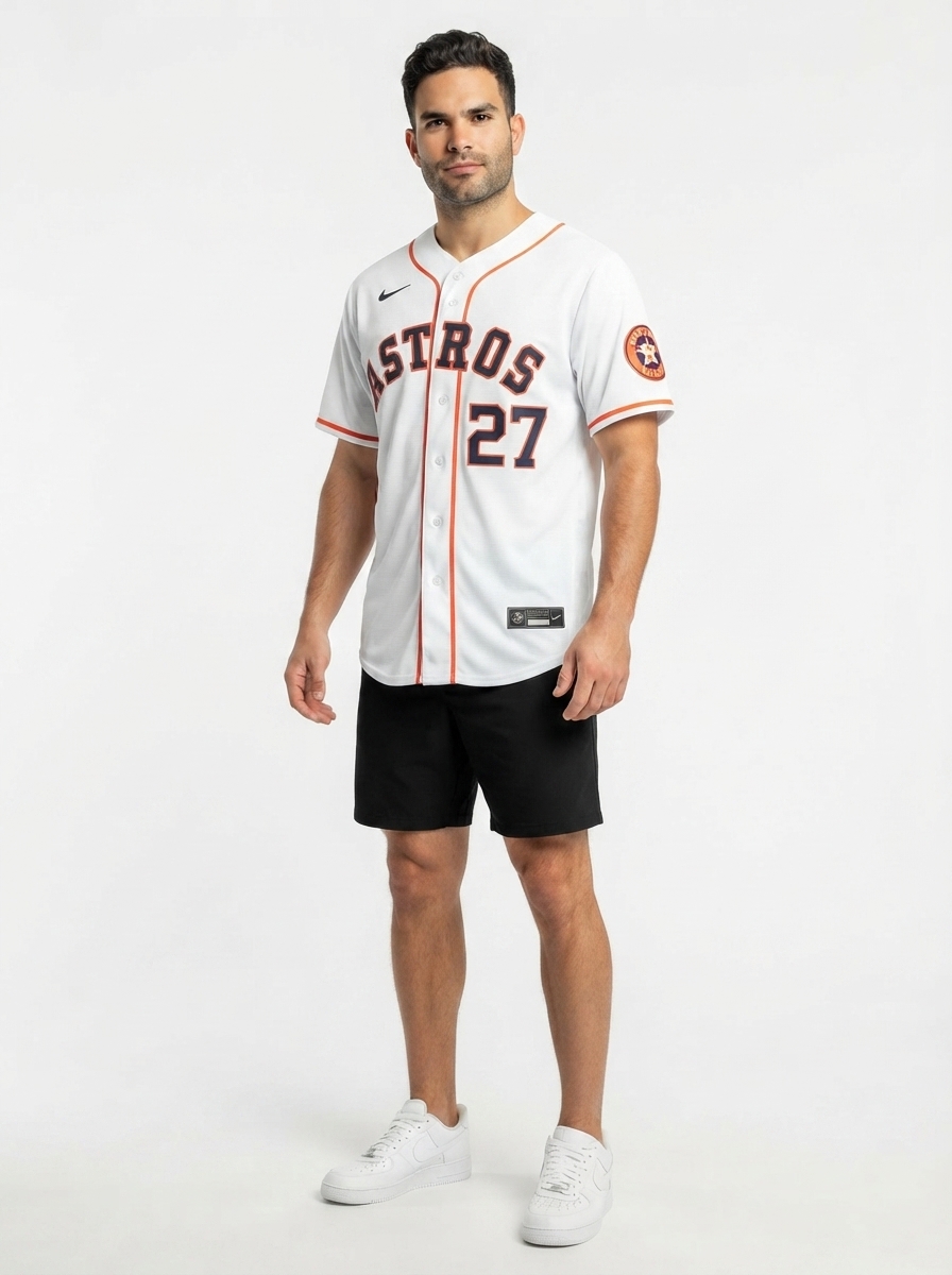Jersey MLB Houston Astros Jose Altuve 27 White Home Torcedor Masculina Branca