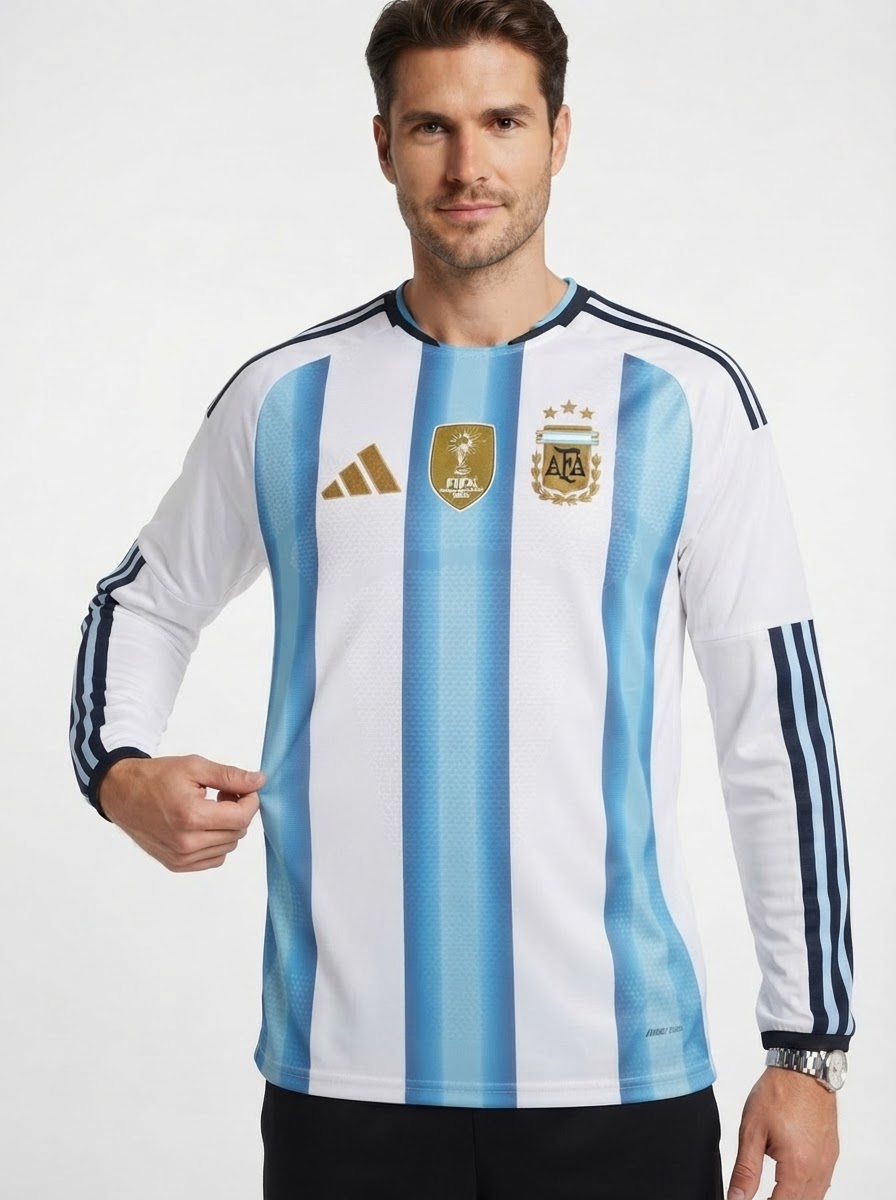Argentina Home Long Sleeve Fan Jersey Shirt 2026 World Cup