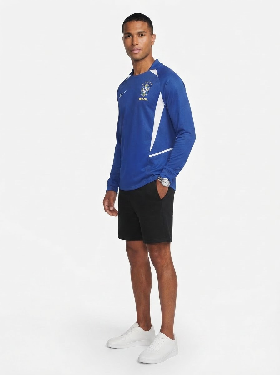 Jersey Brasil Retro 2002 Longsleeve Azul Fan