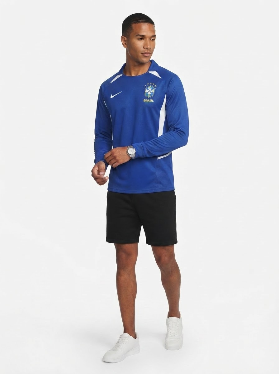 Jersey Brasil Retro 2002 Longsleeve Azul Fan
