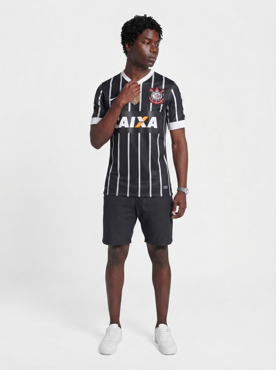 Jersey Retrô Corinthians Away 2013 Preta/Branca Men's