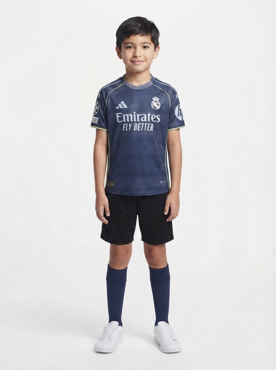 Real Madrid Away Kit Kids 2025/26 Mbappe