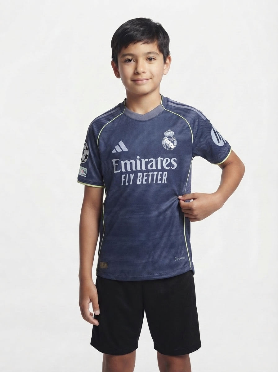 Real Madrid Away Kit Kids 2025/26 Mbappe