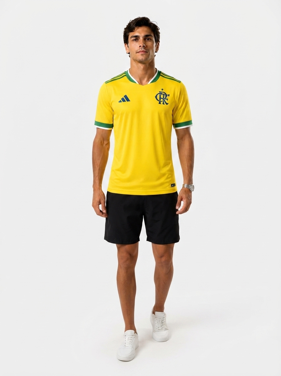 Camisa Masculina Flamengo Brasil 2026 - Amarelo+Verde