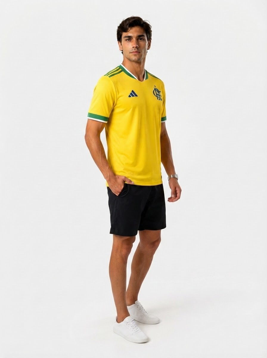 Camisa Masculina Flamengo Brasil 2026 - Amarelo+Verde