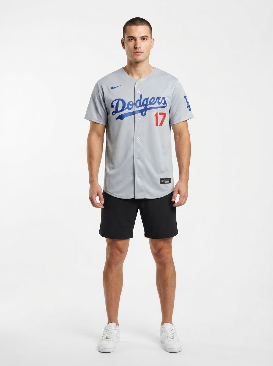 Jersey MLB Los Angeles Dodgers Away Torcedor Masculina Cinza Shohei Ohtani 17