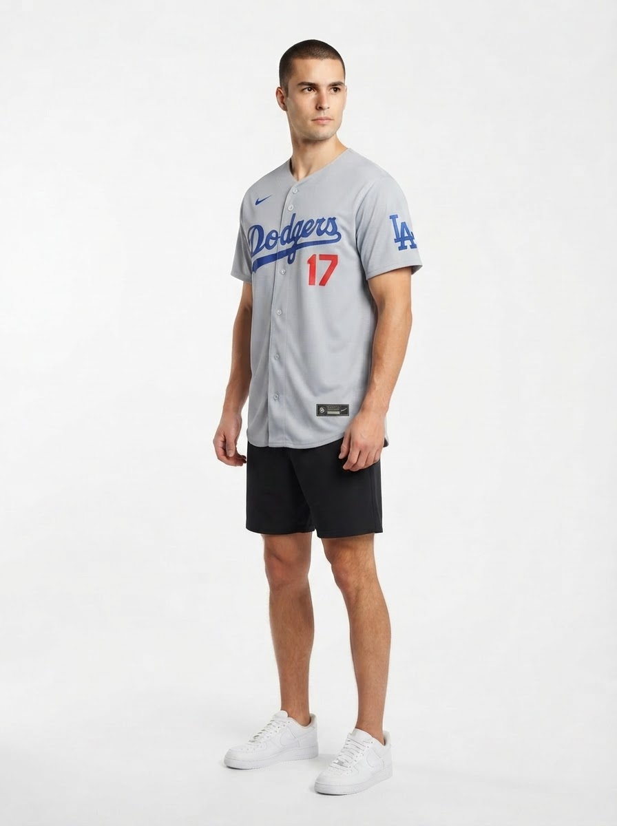 Jersey MLB Los Angeles Dodgers Away Torcedor Masculina Cinza Shohei Ohtani 17