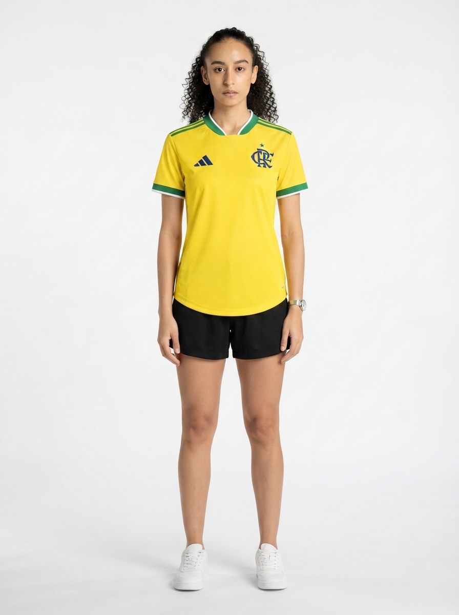 Camisa Feminina Flamengo Brasil 2026 - Amarelo+Verde