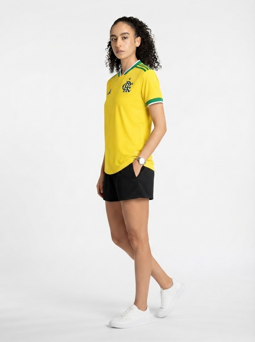 Camisa Feminina Flamengo Brasil 2026 - Amarelo+Verde