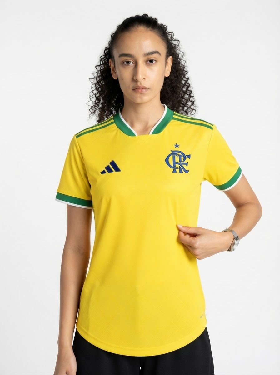 Camisa Feminina Flamengo Brasil 2026 - Amarelo+Verde