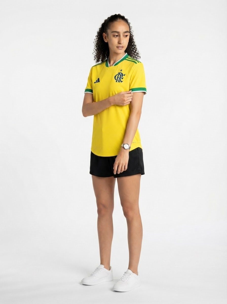 Camisa Feminina Flamengo Brasil 2026 - Amarelo+Verde