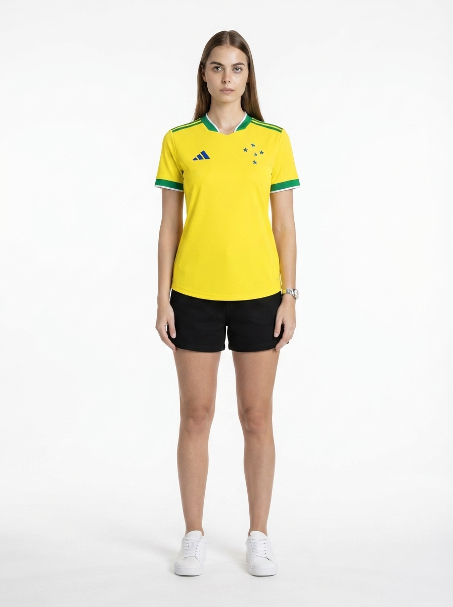 Camisa Feminina Cruzeiro Brasil 2026 - Amarelo+Verde