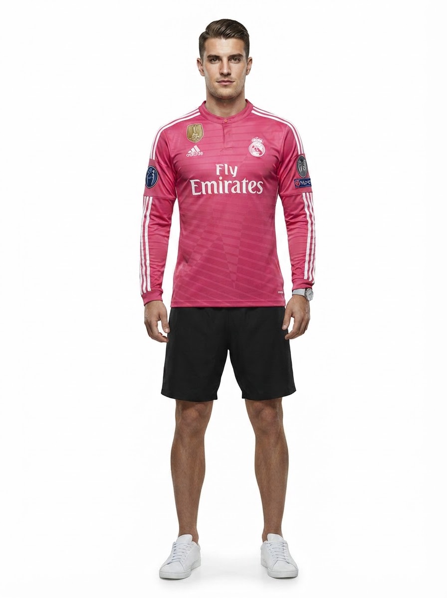 Real Madrid 2014/15 Pink Jersey Long Sleeve Retro - Patch Champions