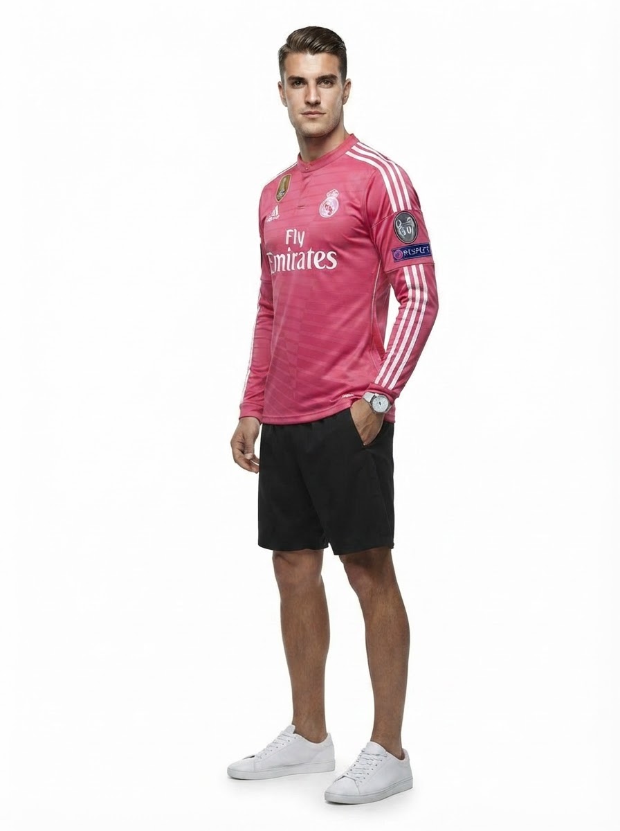 Real Madrid 2014/15 Pink Jersey Long Sleeve Retro - Patch Champions