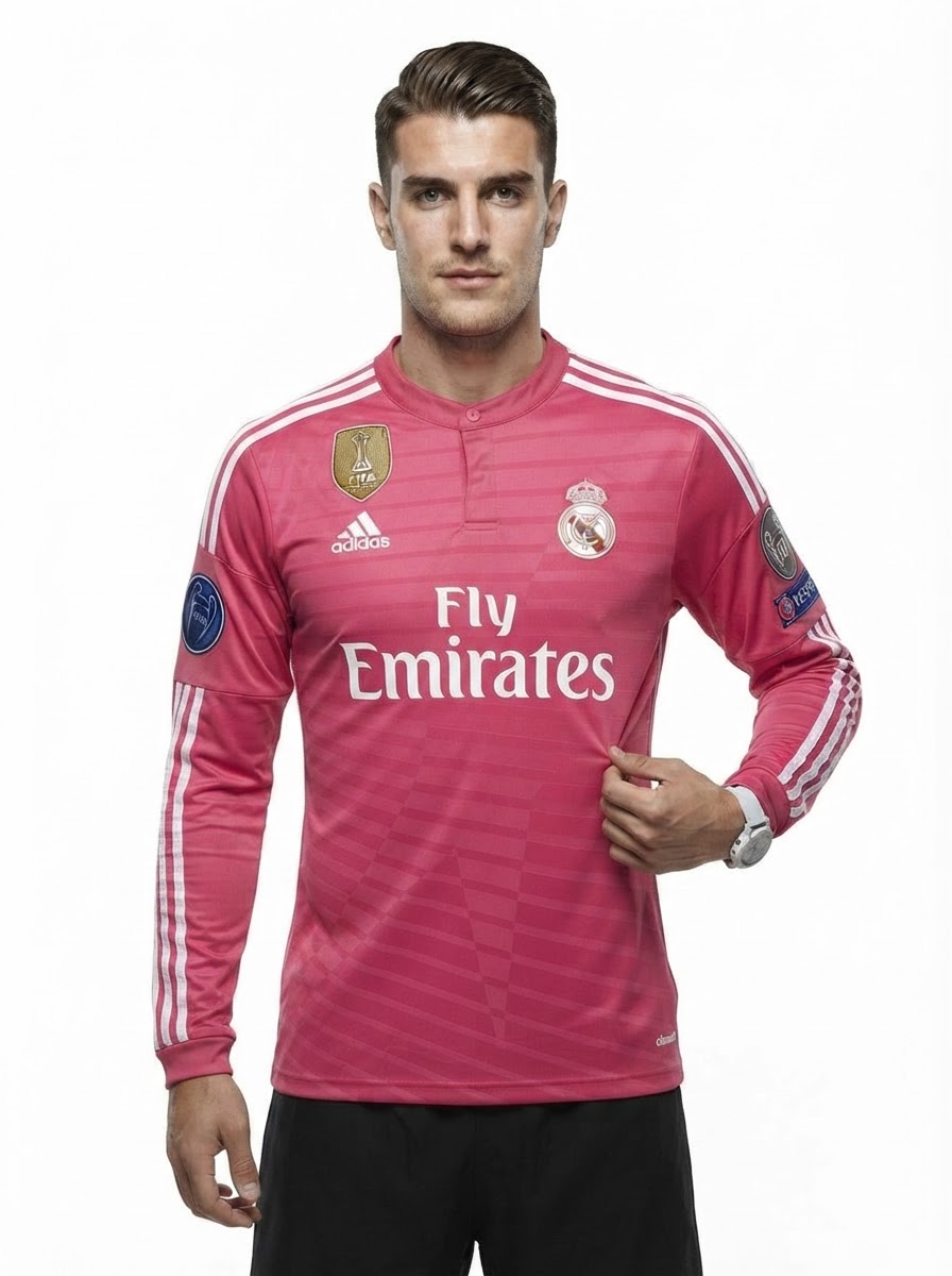 Real Madrid 2014/15 Pink Jersey Long Sleeve Retro - Patch Champions