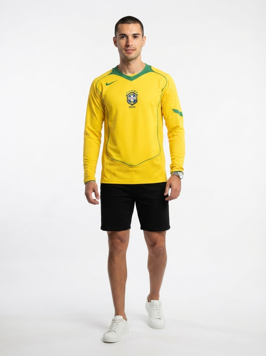 Brazil 2004 I Home Jersey - Brasil Long Sleeve Retro Version