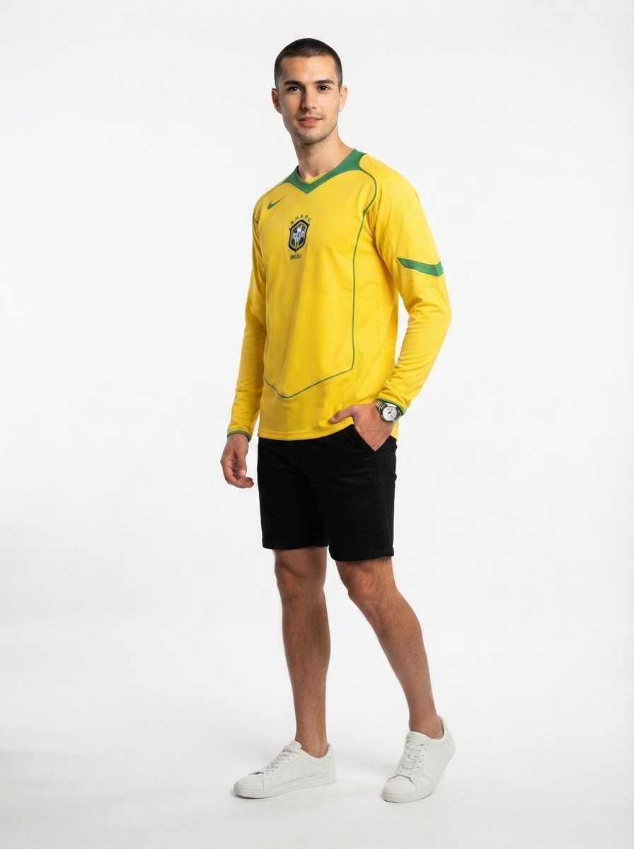 Brazil 2004 I Home Jersey - Brasil Long Sleeve Retro Version