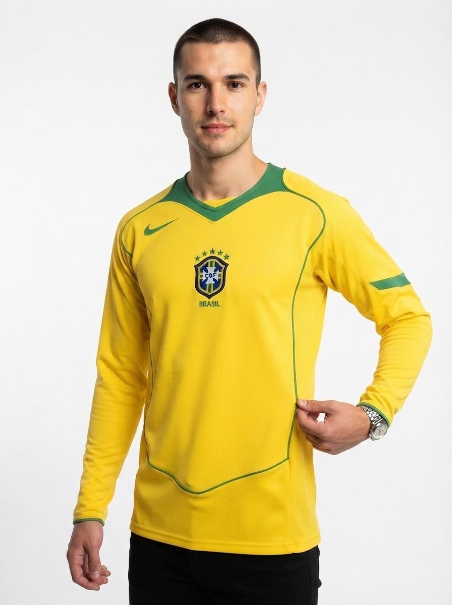 Brazil 2004 I Home Jersey - Brasil Long Sleeve Retro Version