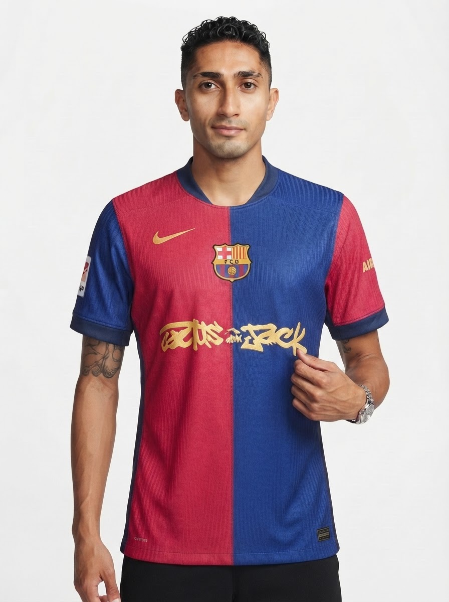 Barcelona Travis Scott Home Fan Jersey 2025/26 Spotify #11 Raphinha