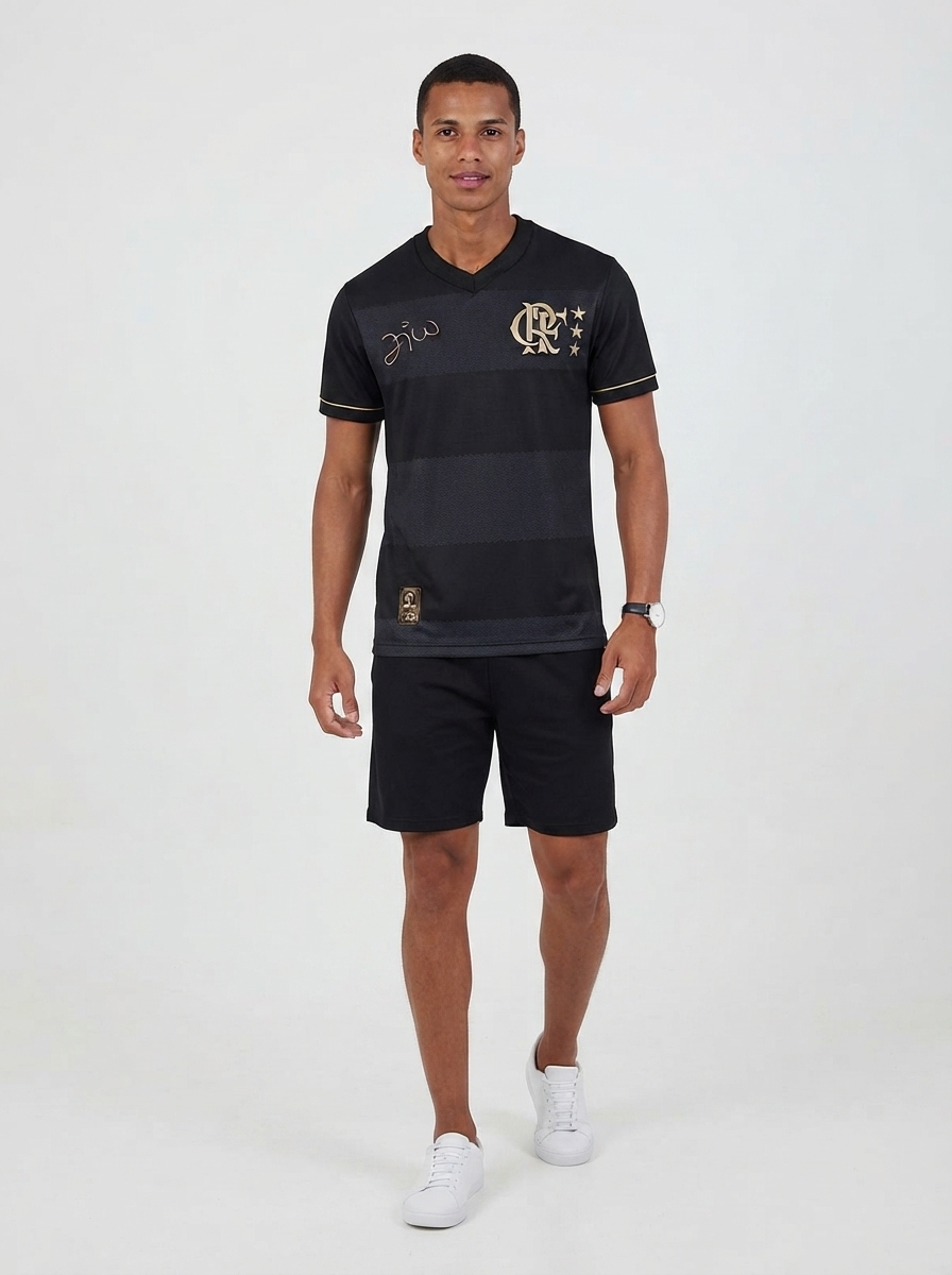 Jersey Flamengo Zico 1981 Preto e Ouro Retrô Men's