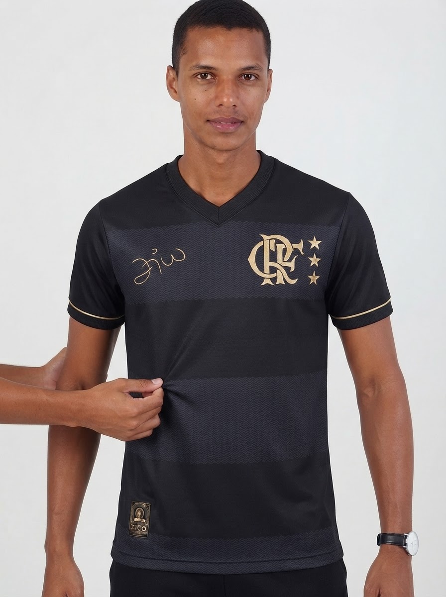 Jersey Flamengo Zico 1981 Preto e Ouro Retrô Men's
