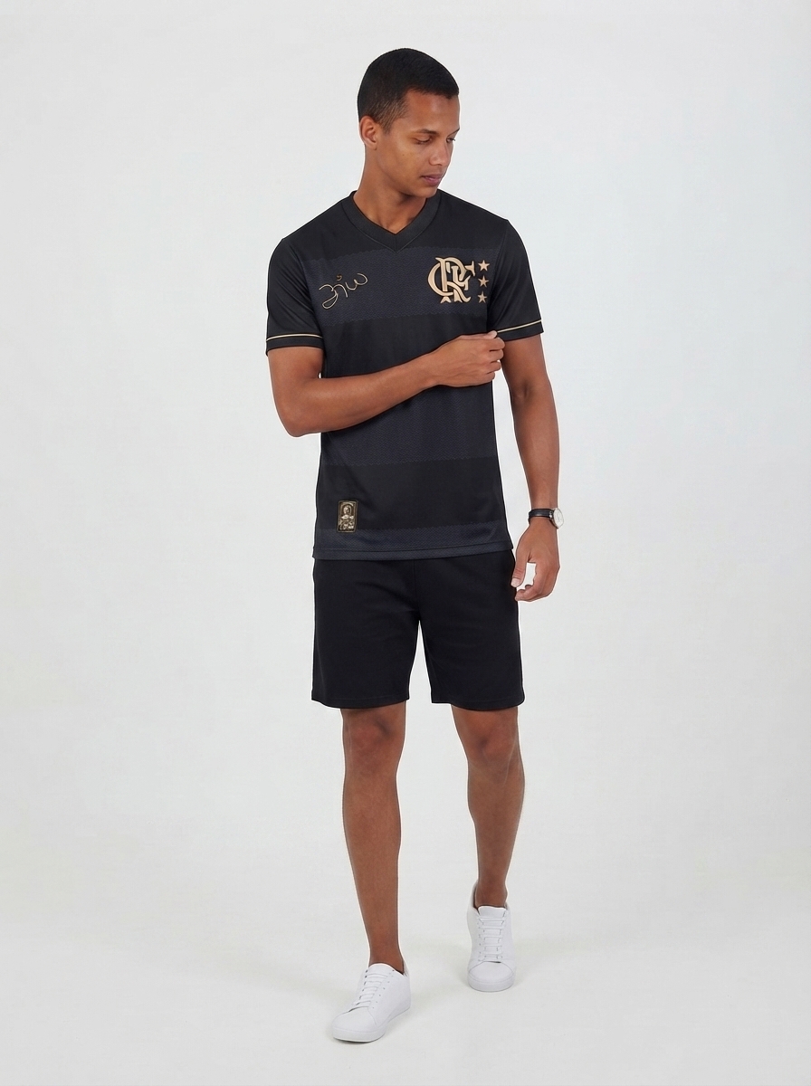 Jersey Flamengo Zico 1981 Preto e Ouro Retrô Men's