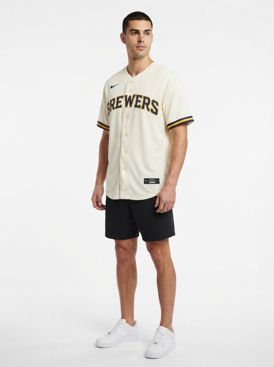 Jersey MLB Milwaukee Brewers Home Torcedor Masculina Bege Christian Yelich 22