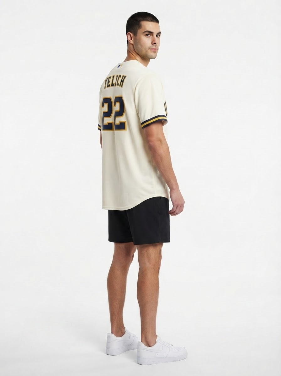 Jersey MLB Milwaukee Brewers Home Torcedor Masculina Bege Christian Yelich 22