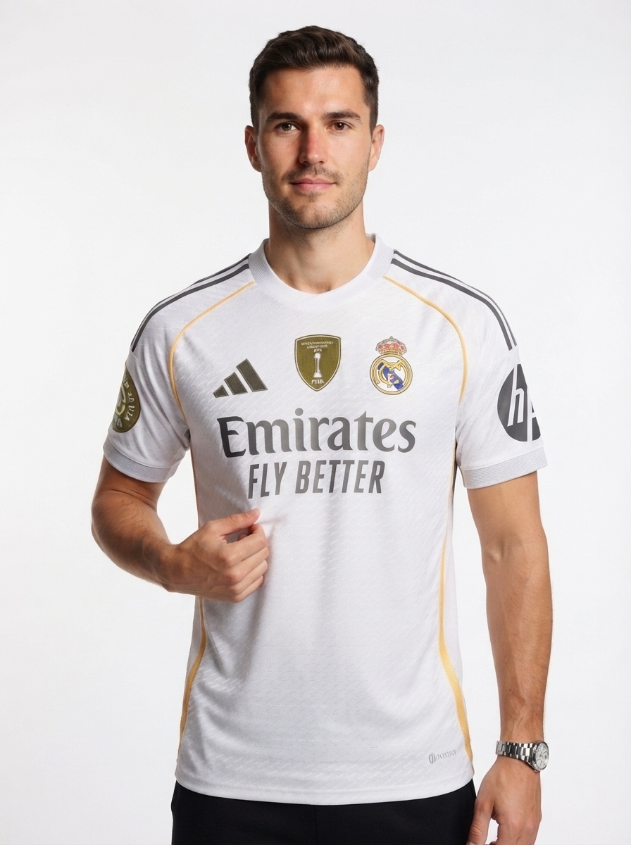 Real Madrid Home Fan Jersey 2025/26 - Patch 2025 Club World Cup + FIFA Intercontinental Champions
