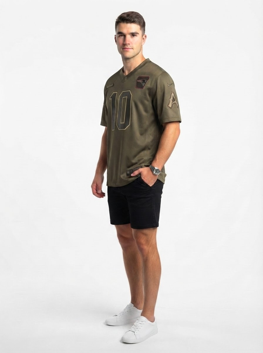New England Patriots Drake Maye Olive 2025 Salute to Service Game Jersey