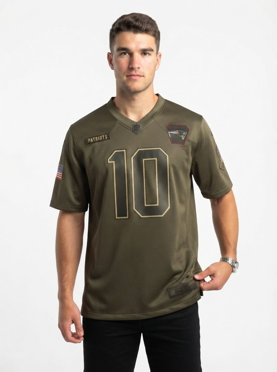 New England Patriots Drake Maye Olive 2025 Salute to Service Game Jersey